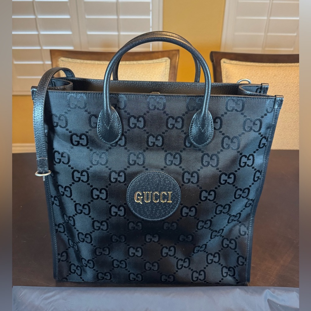 New Authentic Gucci GG Supreme Logo Tote Shoulder Bag Black - Picture 14 of 15